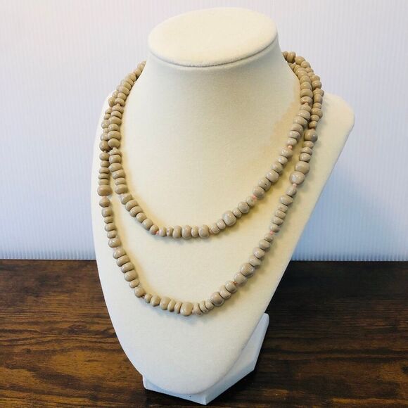 Coastal Beachy Boho Taupe Color Beaded Infinity Necklace - Picture 1 of 7